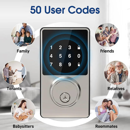 Smart Lock with password, Keyless Entry Door Lock with Touchscreen Keypads, Easy to Install, App Unlock, 50 User Codes