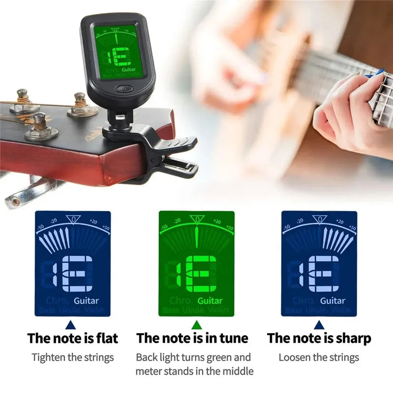 Bass Ukulele Violin Mandolin Banjo Guitar Tuner For All Instruments Clip on Electronic Tuner LCD Digital