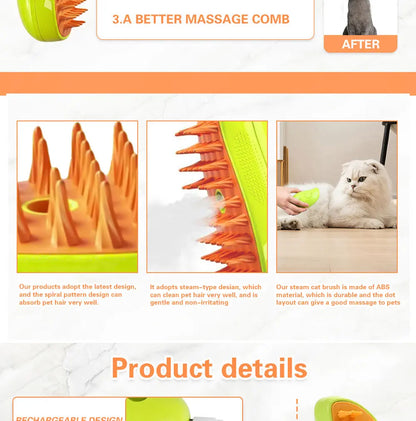 Cat Dog Steamy Brush Steam Comb USB Electric Sprayer for Massage Pet Grooming tool Shedding 3 in 1 Electric Sprays Massage Combs