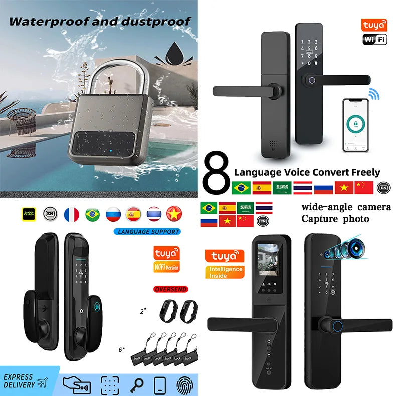 PHIPULO Tuya Wifi Smart Door Lock Digital Electronic Lock One-click Biometric Lock Fingerprint Lock Suitable for Entrance Door