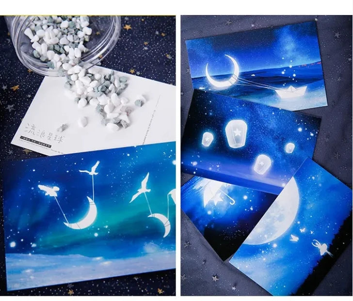 30Pcs Creative Noctilucous Postcards Set Wandering Planet Theme Greeting Card Gift Card Wish Postcard For Wall stickers Decor