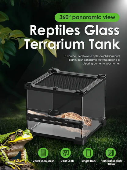 1 Reptile Glass Container 20x20x14.5 Cm Single Open Door Rain Tank Glass Reptile Habitat for Lizards and Amphibians