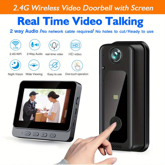 Wireless smart doorbell camera, 4.3 "screen indoor monitor, 2.4Ghz Wifi doorbell, 32GB SD card to save pictures and videos,