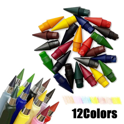 12pcs Replaceable 12 Colors Eternal Pencil Nib No Ink HB Pencil Writing Accessories Art Sketch Stationery Kawaii School Supply