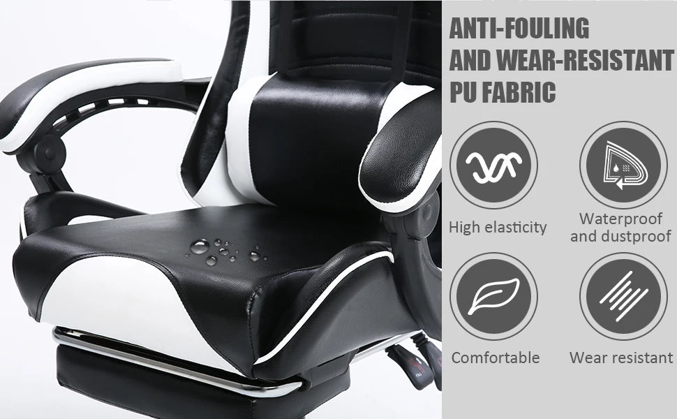 Ergonomic Gaming Chair with Footrest, PU Leather Video Game Chairs for Adults, Reclining Gamer Chair Office Chair