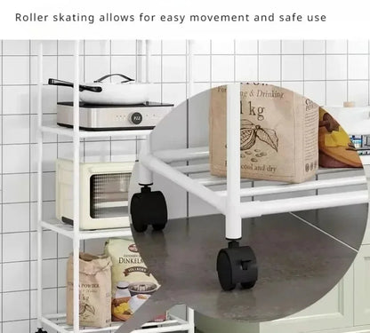 Storage Multilevel Kitchen Rack Panel Microwave Floor Rack Multilevel Kitchen Storage Rack With Pulleys For ToolHousehold Carts