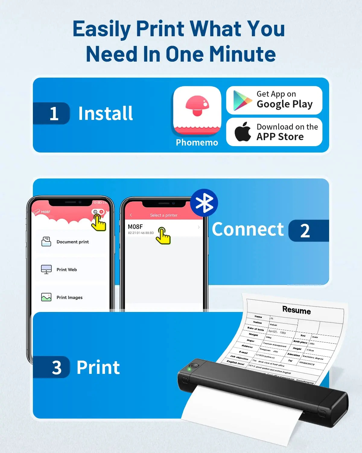 Phomemo M08F A4 Portable Thermal Printer Supports A4 Thermal Paper PJ-722 PJ-763 Wireless Thermal Compact Printer