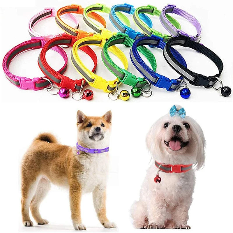 12 Colorful and Colorful Buckle Reflective Collar 1.0 Patch Bell Collar Pet Dog and Cat Collar