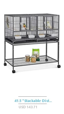 Wrought Iron Bird Cage Rolling Stand PlayTop Parrot Lovebirds Cockatiels Pigeons Flight Cage