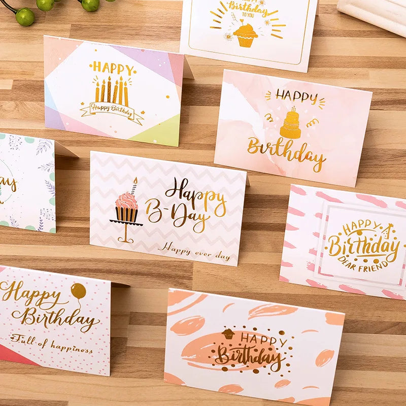 【10 PCS】Happy Birthday Greeting Card Note Message Cards Bouquet Gifts Party Supplies For Birthday Party Favors