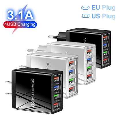 EU US Plug USB Charger Multi Port 4 USB Quick Charging For Phone Adapter Tablet Portable Wall Charger Fast Charger For Poco