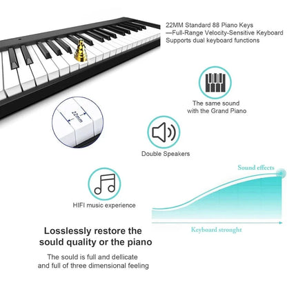 Folding Piano Keyboard, 88 Key Semi Weighted Keyboards Electric Piano, Full Size Keyboard Portable Digital Piano with Sustain