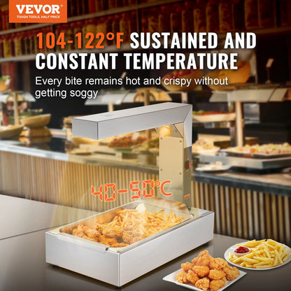 VEVOR French Fry Food Warmer Commercial Food Heating Lamp Electric Stainless Steel Countertop for Chip Buffet Kitchen Restaurant