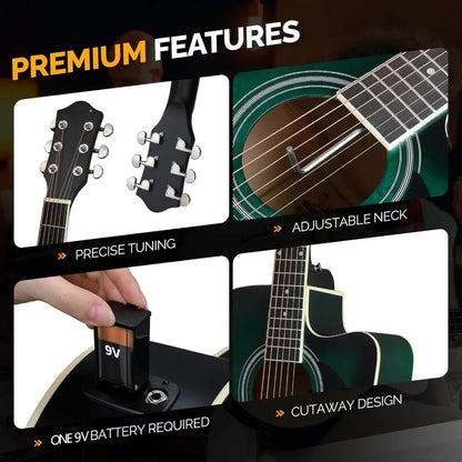 Full Size 6 Strings Acoustic Electric Guitar Beginner Kit w/ 15W Amp,w/Inbuilt Tuner, Bag, Strap, Picks, Strings