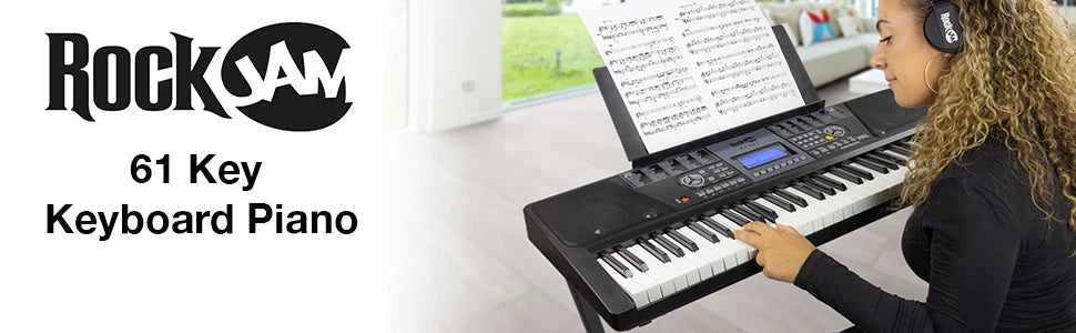 Compact 61 Key Keyboard with Sheet Music Stand, Power Supply, Piano Note Stickers & Simply Piano Lessons