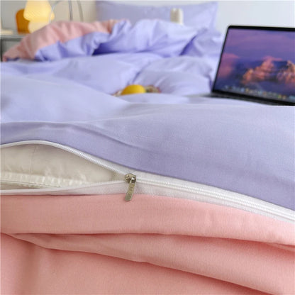 Purple Duvet Cover Microfiber Lavender Double Size Bedding Set,3pcs Comforter Cover with Zipper Closure Reverse Pink Quilt Cover