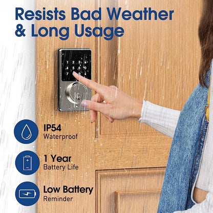 Smart Lock with password, Keyless Entry Door Lock with Touchscreen Keypads, Easy to Install, App Unlock, 50 User Codes