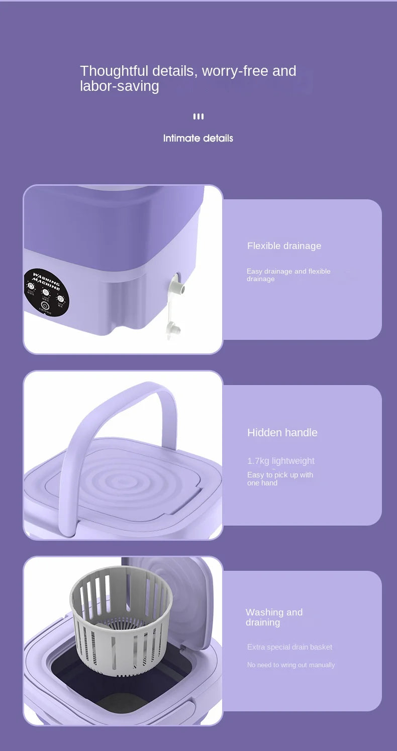 8L Portable Small Foldable Washing Machine with Spin Dryer For Socks Underwear Panties Washer Household Mini Washing Machine