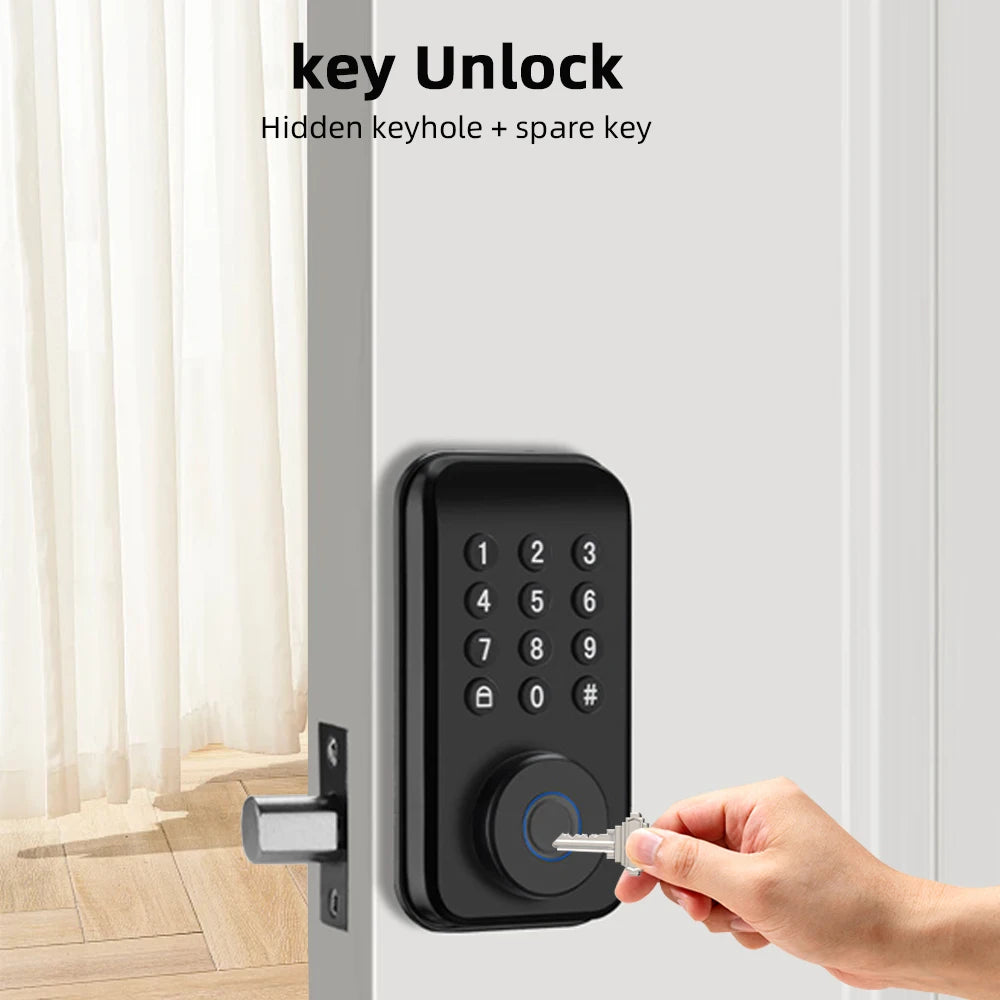 RAYKUBE DS02 Tuya Smart Fingerprint Deadbolt Electric Lock with Latch Auto Lock Key/Password/ Tuya APP Unlock Delivery From USA.