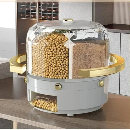 Kitchen Storage Box 360 Degree Rotating Rice Dispenser Sealed Dry Cereal Grain Bucket Dispenser Moisture-proof Food Container