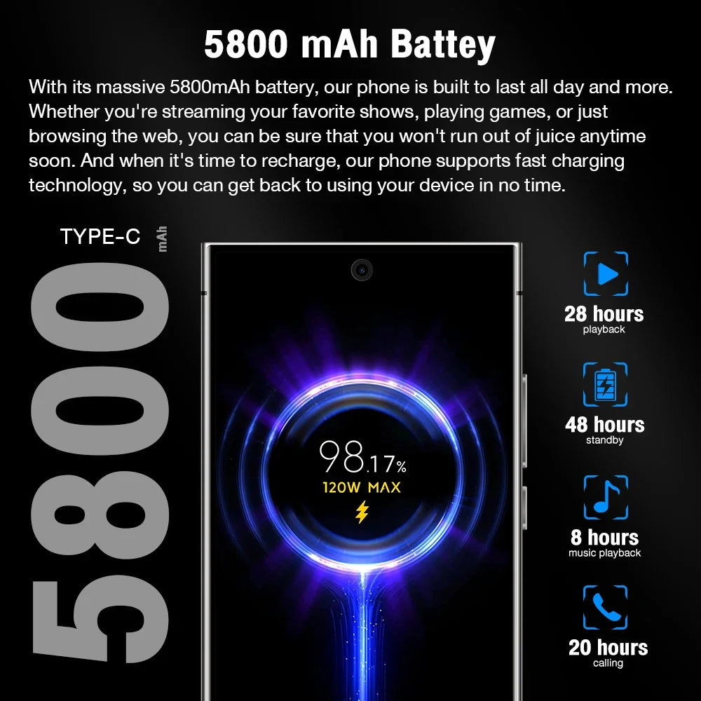 New-S23 Ultra,Smartphone Android,6.8 inch,8+128GB ROM,13+24MP,Mobile phones,5800mAh Battrey,Google Play Store,Cellphones