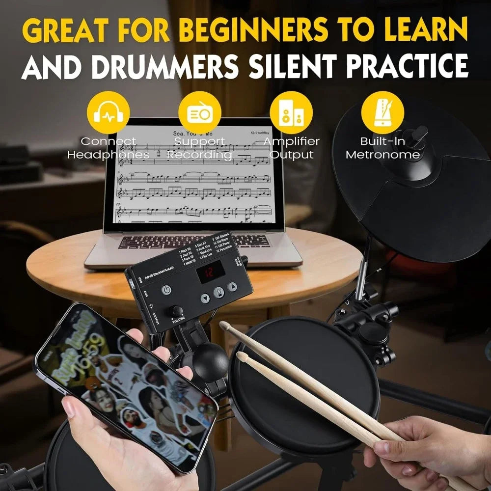 Electronic Drum Set Kit Beginners with 8 inch Mesh Snare Electric Drum Set,2 Pairs of Drum Sticks &Headphone Set Included