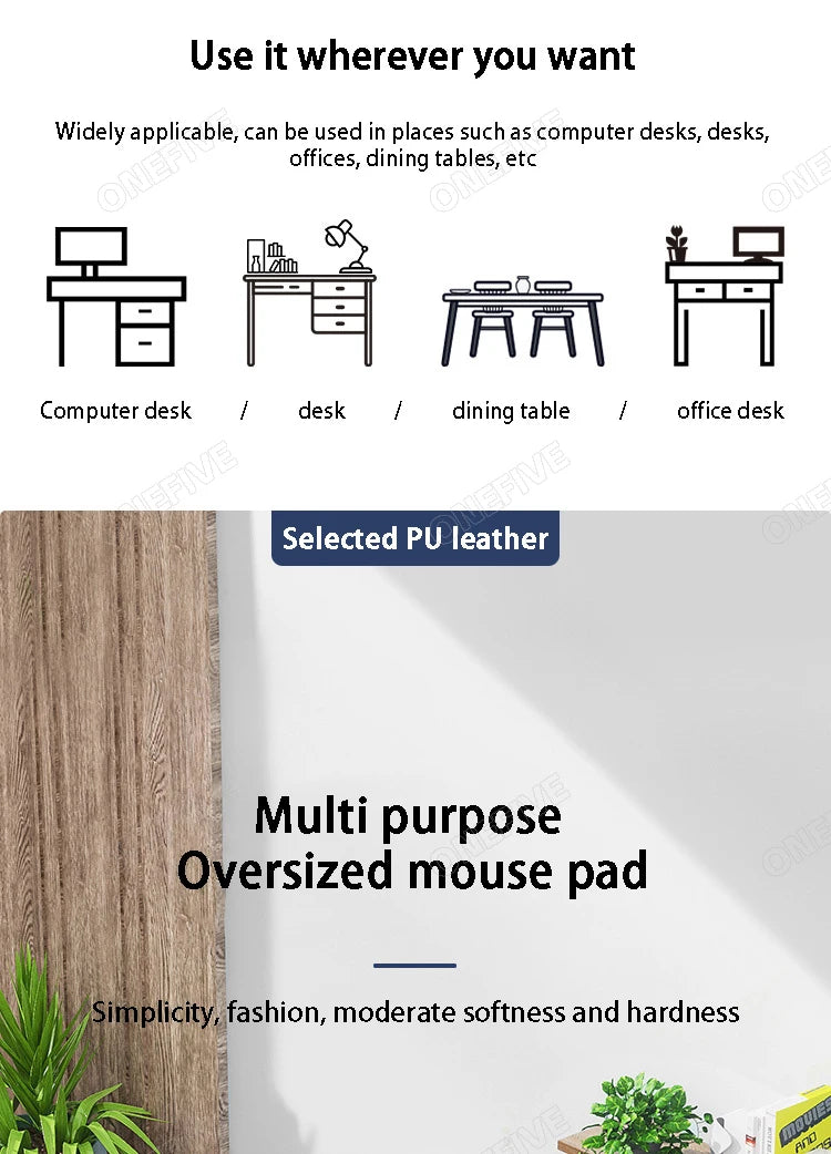 Mouse Pad Large Size Office Desk Protector Mat PU Leather Waterproof Desktop Keyboard Desk Pad Gaming Mousepad PC Accessories