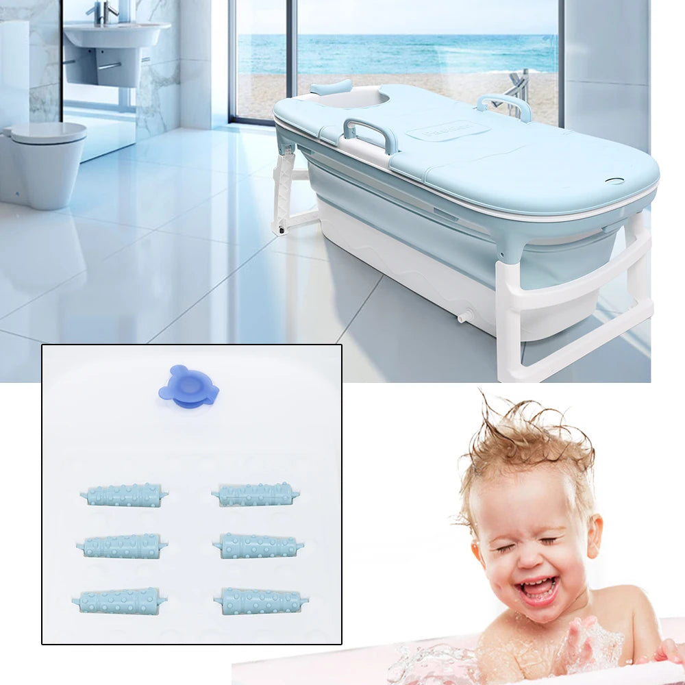 Portable Foldable Iatable BathTub Blue Bath Collapsible For Adults Large Tub Spa 138CM Home Application Massage Barrel