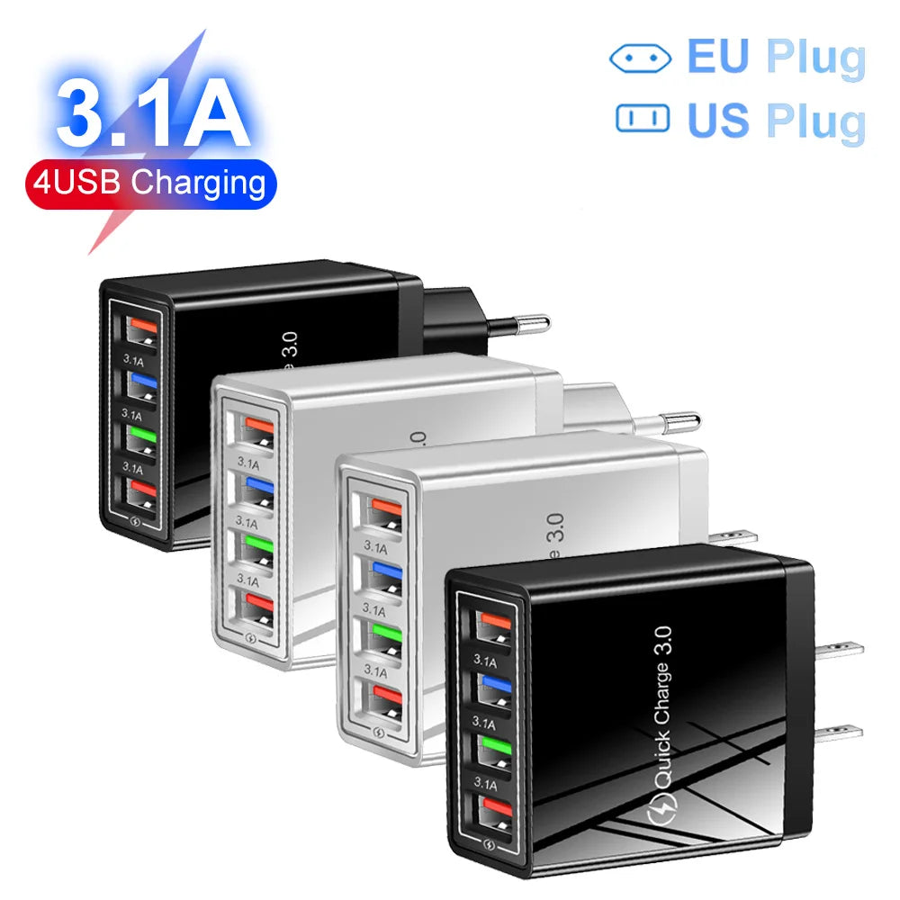 EU US Plug USB Charger Multi Port 4 USB Quick Charging For Phone Adapter Tablet Portable Wall Charger Fast Charger For Poco