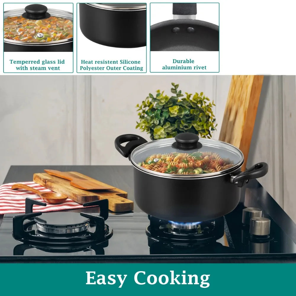 7 Piece Non-Stick Cookware Set Light Weight Easy To Operate The Lightweight Design Allows You To Move Easily