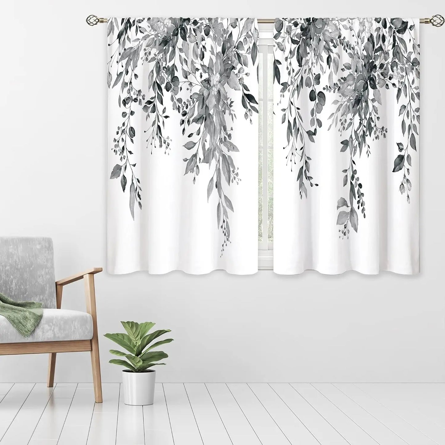 Kitchen curtains, gray, floral color, above sink, small window treatment, bathroom treatment short curtains, 27.5 x 39 inch