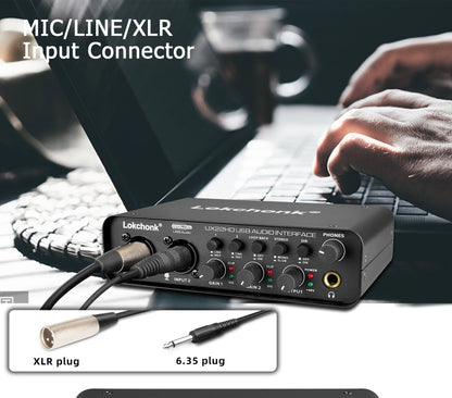 UX22 Audio Interface Sound Card 24-bit/192KHz AD Converter, Electric Guitar Live Recording Professional Studio Singing, Podcast