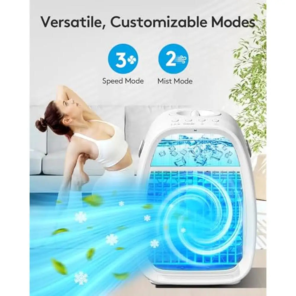 Portable AI Air Conditioner Fan Evaporative Cooling Humidifier LED Light USB Charging Quiet Operation Remote Control 3 Speed