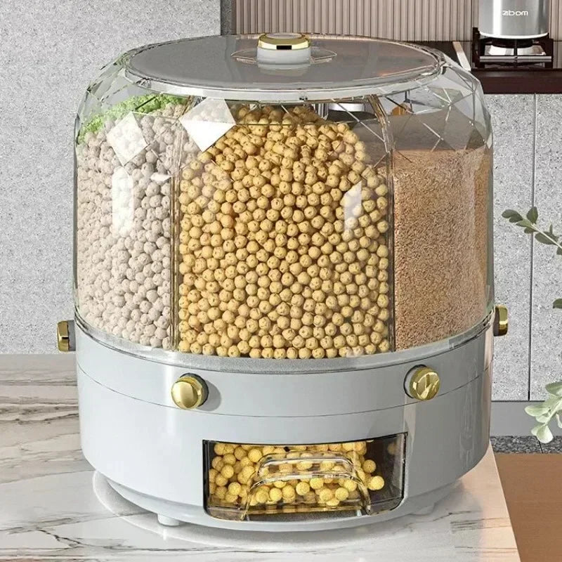 Kitchen Storage Box 360 Degree Rotating Rice Dispenser Sealed Dry Cereal Grain Bucket Dispenser Moisture-proof Food Container