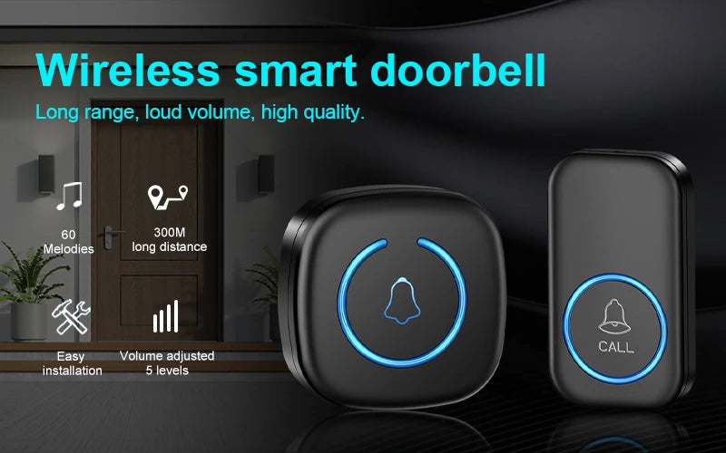 Wireless Doorbell Intelligent Welcome Door Bell 300M/984 FT Remote 60 Songs Melodies Home Smart Doorbell US EU Plug Optional