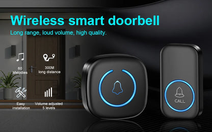 Wireless Doorbell Intelligent Welcome Door Bell 300M/984 FT Remote 60 Songs Melodies Home Smart Doorbell US EU Plug Optional