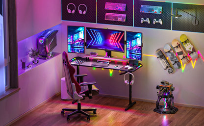 Height Adjustable Gaming Desk Standing Desk, Large Gaming Computer Desk with RGB LED Lights for Gaming and Home Office,Black