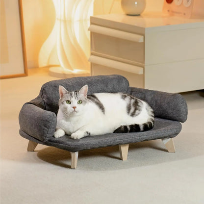 Mewoofun Cat Bed with Removable Washable Cover Elevated Cat Couch for Cats & Small Medium Dogs Wooden Pet Sofa Pet Furniture