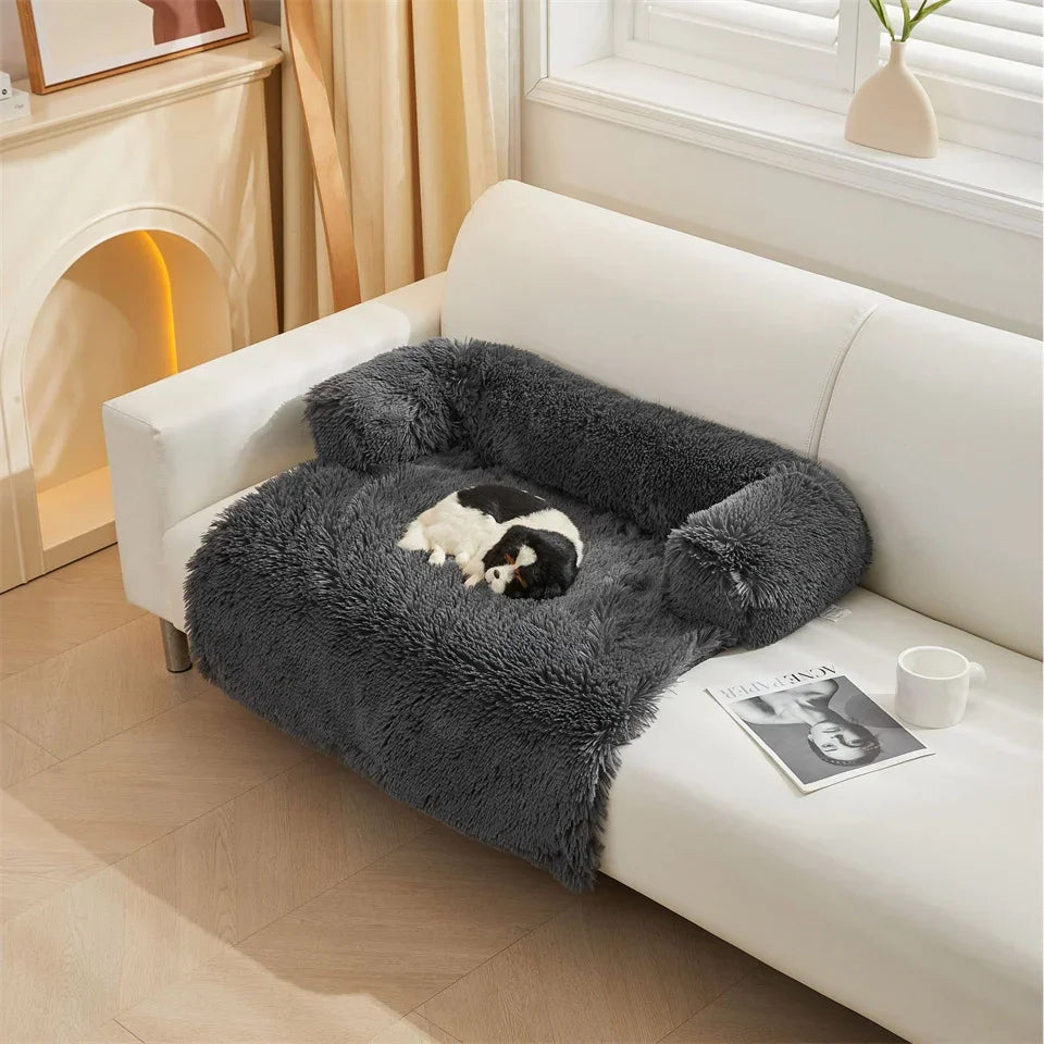 Pet Sofa Bed Removable Waterproof Upholstered Sofa Pet Long Plush Winter Warm Kennel Washable Soft Furniture Protector Mats