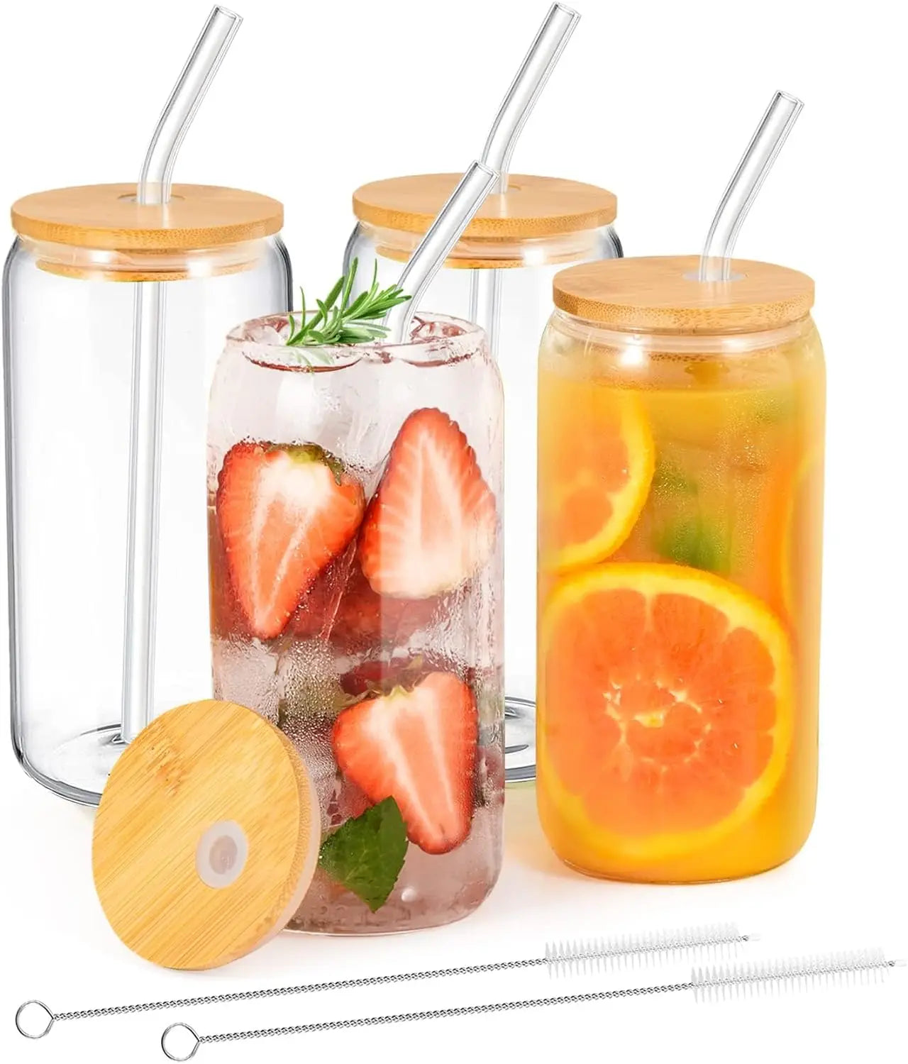 18.6OZ Glass Cup With Lid and Straw Transparent Bubble Tea Cup  Glass Beer Can Milk Mocha Cups1/2/4 Set Breakfast Mug Drinkware