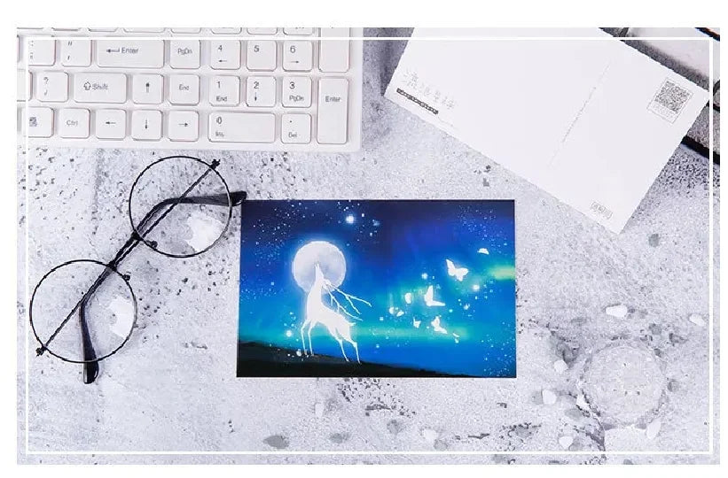 30Pcs Creative Noctilucous Postcards Set Wandering Planet Theme Greeting Card Gift Card Wish Postcard For Wall stickers Decor