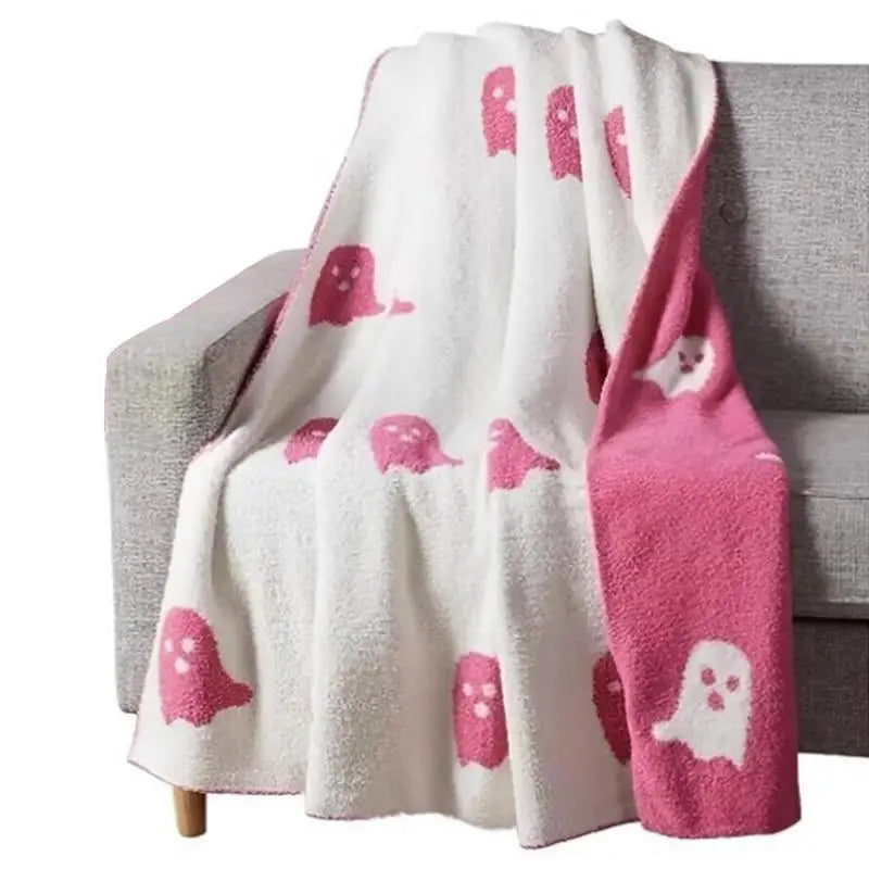 Halloween Blankets Throws Double-sided pink Ghost Blanket Fall Flannel Blanket for Bed Sofa Couch Fuzzy Blanket Plush Cover