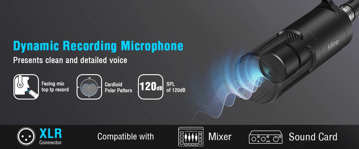 FIFINE Podcast Kit with Dynamic Mic/Sound Card, All-in-one Studio Set with Audio Mixer for PC Instrument Recording Streaming-KS6