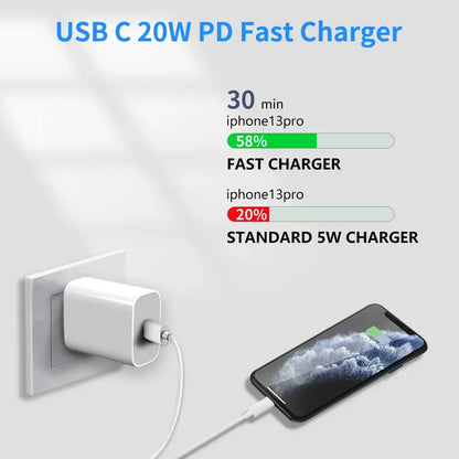 20W Fast Charger For iPhone 13 mini 12 11 pro  14 Pro Max Plus X XR XS USB Type C Fast Charging Charger Cable Accessories