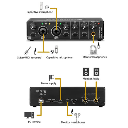 Audio Interface Depusheng MD22 Professional Sound Card with Monitoring Electric Guitar Live Recording For Studio Singing Micro