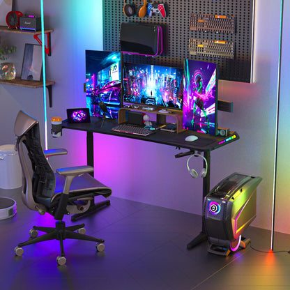 Height Adjustable Gaming Desk Standing Desk, Large Gaming Computer Desk with RGB LED Lights for Gaming and Home Office,Black