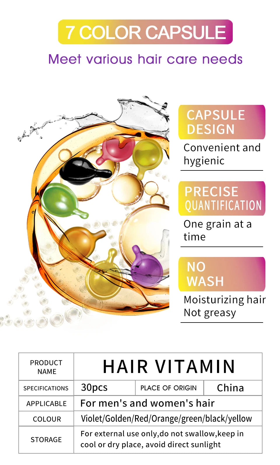 2024 Sevich Vitamin Capsule Repair Damaged Hair Keratin Complex Oil Anti-Loss Moroccan Oil Soft Smooth Silky Hair Care Products