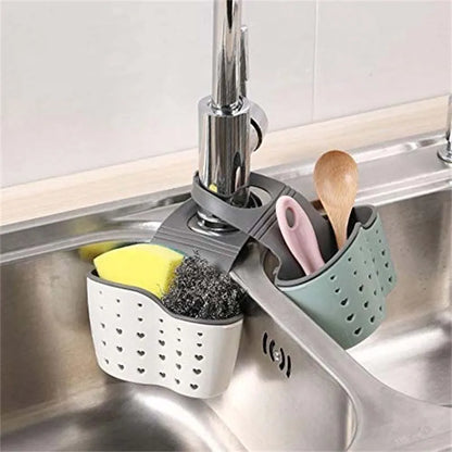 Sink Draining Hanging Basket Adjustable Kitchen Accessories Rubber Sink Bag Soap Sponge Shelf Faucet Holder for Bathroom 1PC