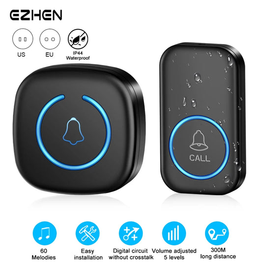 Wireless Doorbell Intelligent Welcome Door Bell 300M/984 FT Remote 60 Songs Melodies Home Smart Doorbell US EU Plug Optional