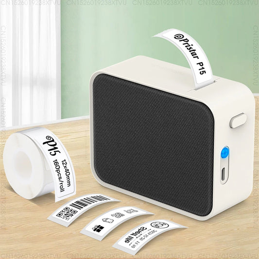 Portable Label Printer P15 Mini Bluetooth Thermal Printer Wireless Self Adhesive Sticker Labeller or 1PK P15 Label Paper Roll